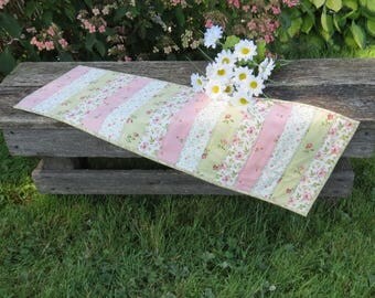 Pink Tea Party Quilted Table Runner Reversible