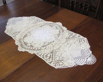 Vintage Hand Crafted Doily Table Runner Dresser Scarf Assemblage Centerpiece