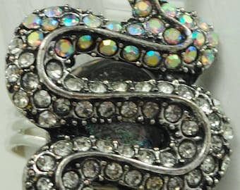 Rhinestone Snake Ring/Aurora Borealis/Statement Ring/Reptile Jewelry/Gift For Her/Adjustable/Under 20 USD