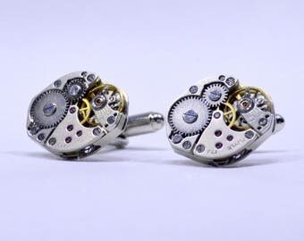 Stunning oval watch movement cufflinks ideal gift for a wedding, birthday or anniversary