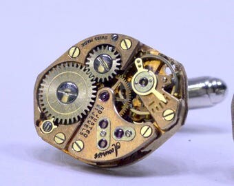 Rose gold watch movement cufflinks ideal gift for a wedding, birthday or anniversary