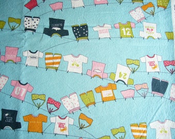 Lucy's Crab Shack Clothesline cotton quilting fabric - OOP - yardage - aqua orange green pink black white - rare, HTF
