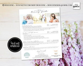 Photography Price List Template // Pricing Guide // Sell Sheet // Photoshop Template INSTANT DOWNLOAD // Photography Pricing Template