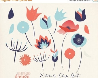 80% Off SALE Flower Clipart Digital Clip Art, Vectors - Flowers, leaves
