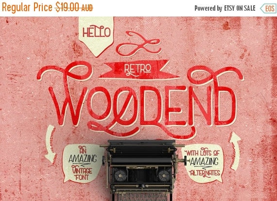 Digital Fonts 80% Off SALE Digital Fonts Woodend - Digital Typeface - Retro Fonts - Instant Download - with swashes and alternates