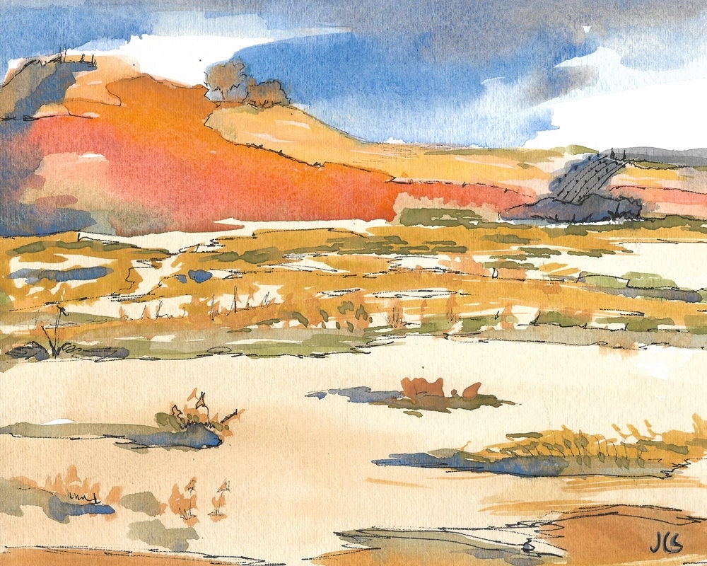 Original Watercolor Landscape Southwest Painting Sky Mountain