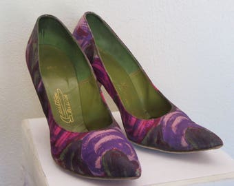 1950s-60s Multicolored Fabric Covered Heels