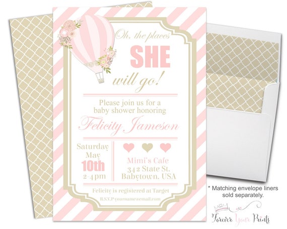 Hot Air Balloon Baby Shower Invitation - Up Up and Away Baby Shower - Girls Baby Shower - Baby Girl Shower Invitation - Balloon Baby Shower Il_570xn