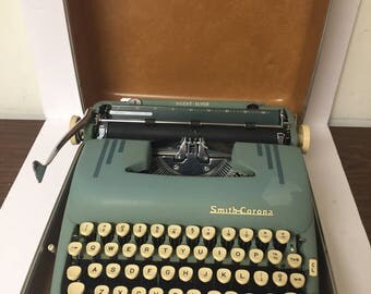 Vintage Smith Corona Portable Green Typewriter Silent Super