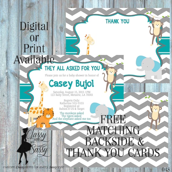 Jungle theme Baby Shower invitation, Jungle Invitation Shower, animal Invitation, zoo animal theme Luncheon zoo invite Shower 048