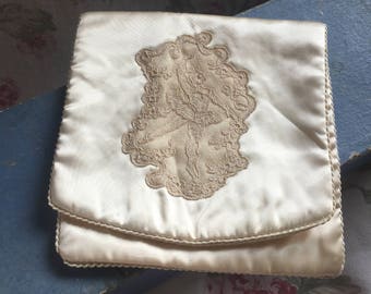 Vintage Shabby Chic Satin & Lace Embroidered Hanky Delicates Linen Holder Ballerina Ballet Dancer Tutu K104