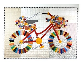 Whimsical Bicycle Art Quilt READY TO SHIP Original Design Wall Art Cycle Art Bike Lovers Modern Floral Bike by Sally Manke Fiber Artist