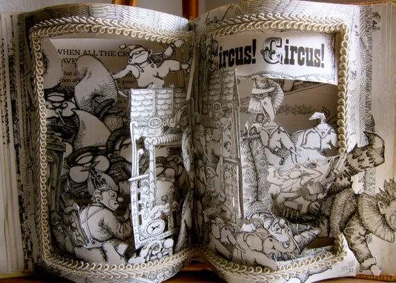 Vintage circus altered book pop up book children's circus