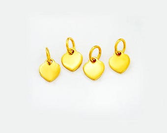 4 of 925 Sterling Silver 24k Gold Vermeil Style Heart Charms 6x7 mm. :vm1077