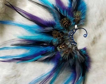 Blue Feather Ear Cuff - Right Ear