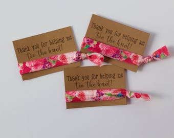 Bridesmaid Gift Hair Ties, Thank You For Helping Me Tie the Knot!, Bachelorette Party Gifts, Floral Hair Band Bracelet, Bridal Party, Bride