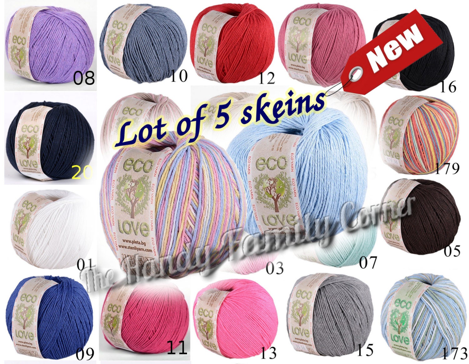 Lot of 5 Regenerated cotton yarn. Eco love Eco friendly yarn