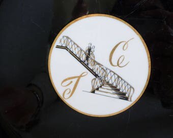 Syracuse China Plate Restaurant Hotel Ware TC Logo Scalloped Black with Gold Trim Wedding Bride and Groom