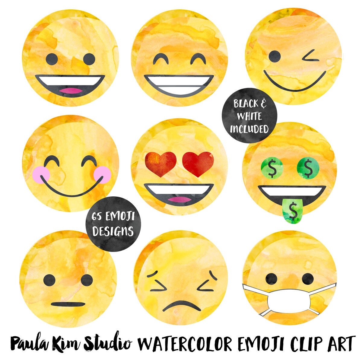 Watercolor Emoji Face Collection Commercial Use Clip Art