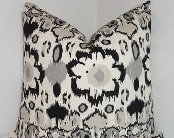 FALL is COMING SALE Black & Grey Ikat Pillow Cover Throw Pillow Cover Grey Black Flower Pillow Cover Decorative Black Floral All Sizes