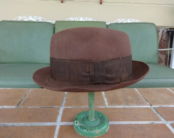 vintage men's stetson hat derby bolero fedora 1920's hipster brown