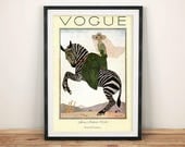 VOGUE MAGAZINE POSTER: Vintage Peacock / Zebra Fashion Covers, Green Art Print