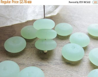 ON SALE Sea Glass Rondelle Bead Opaque Seafoam Green 11mm x 4mm QTY 14