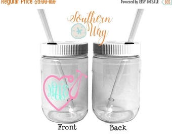 Plastic Mason Jar Cups - Party Favor - Plastic Cups - Birthday Party Favor - Stethoscope - Nurse Gift - RN Gift - Heart Stethoscope