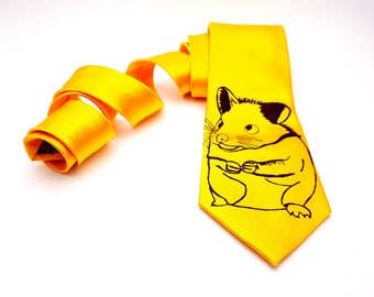 Hamster Tie Screen Printed Necktie Cute Rodent Small House Pet Housepet Lover Shelter Employee Vet Veterinarian Formal Accessory Prom Event