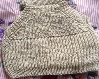 Off white hand knit ribbed halter crop top