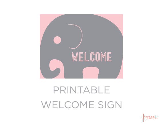 Printable Welcome Sign Elephant Baby Shower Elephant Welcome