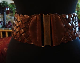 Vintage 1990s Boho Chic Weaved Belt with Canvas in Back and Brass Colored Accents