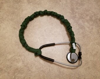 Stethoscope Cover Scrunchie GREEN Protect bare neck & tubing RN Nurse Vet Doc P A Medic Wash Reuse Handmade USA Gift Fits single tube style