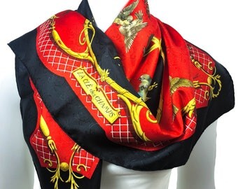 Authentic Hermes Silk Scarf La Cle Des Champs Gold Black "H" Jacquard Early Issue UNWORN