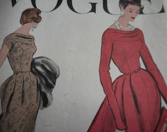 Vintage 1950's Vogue 9281 Dress Sewing Pattern, Size 16 Bust 36