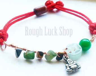 Chinese jade coin bracelet, red diamond knotted bracelet, gemstone bracelet, prosperity bracelet