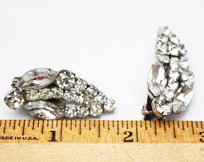 Clear Rhinestone earrings - Floral Leaf - Clip on Earrings- Wedding Bride