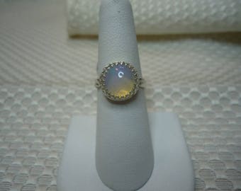 Cabochon Round Ethiopian Opal Ring in Sterling Silver #2080