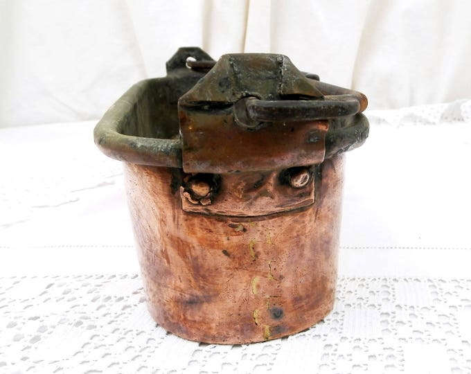 Antique French Hand Crafted Copper Tin Lined Cooking Kettle / Pan, Steamer, Poacher, with Forged Iron Handle, Kitchenware, French Decor