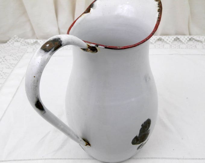 Antique Chippy Enamelware Pot Bellied Pitcher from France, Enamel Jug / Vase, French Rustic Shabby Chateau Cottage Chic, Country Decor Antique Chippy Enamelware Pot Bellied Pitcher from France, Enamel Jug / Vase, French Rustic Shabby Chateau Cottage Chic, Country Decor