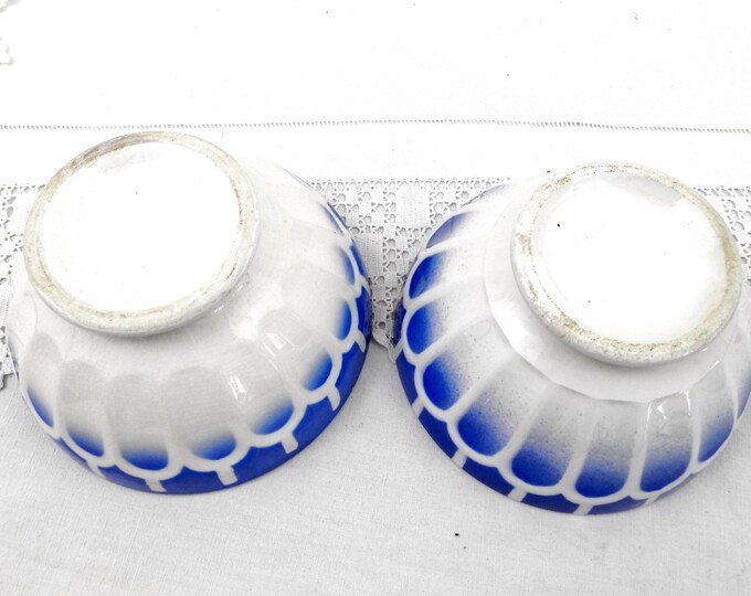 Antique Large Blue and White Coffee Bowls with Scalloped Sides from France, French Farmhouse Ceramic Café au Lait Bowls, Country Latte Bowl Antique Large Blue and White Coffee Bowls with Scalloped Sides from France, French Farmhouse Ceramic Café au Lait Bowls, Country Latte Bowl