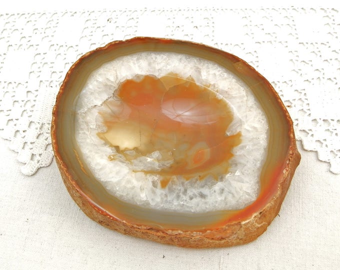 Round Vintage Carved Onyx Marble Agate Stone Nodule Slab Ashtray, Mid Century Tobacciana, Retro Man Cave Decor, Smoking Ash Tray