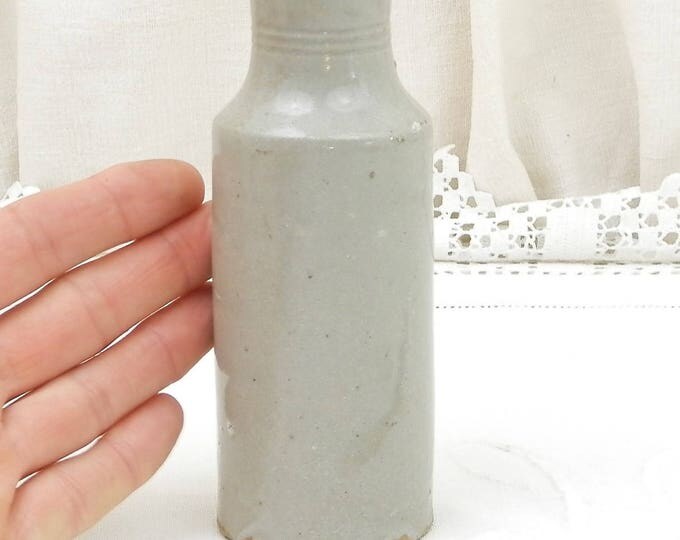 Antique French Stoneware Gray Bottle Once Contained Brillant Belge Fourcault Paris Victorian Metal Polish, Vintage Pottery Ink Bottle, Vase