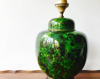 Original Vintage green cloisonne lamp, jade color