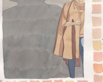 Woman in Cape Watercolor Painting One of a Kind