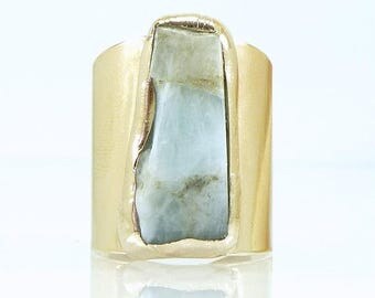 SUMMER SALE- Raw Aquamarine Ring, March Birthstone, Cocktail Ring, Statement Ring, Aquamarine, Raw stone, Aquamarina Ring, Raw Crystal Ring,
