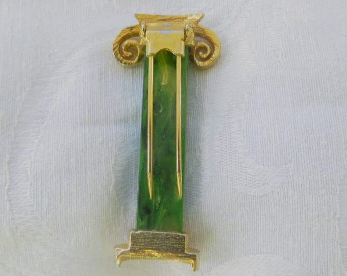 Vintage Bakelite Fur Clip, Corinthian Column Dress Clip, Architectural Pin, Greek Column Brooch