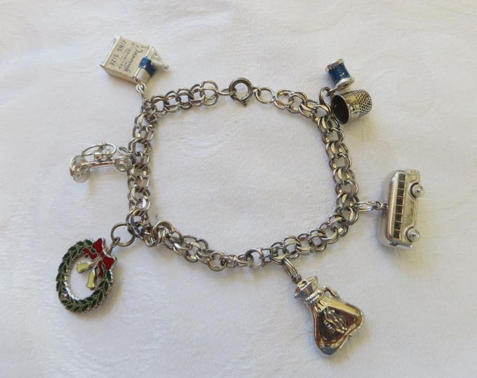 Sterling Charm Bracelet, 7 Vintage Charms, Custom Bracelet, Unique Charms, 1960s