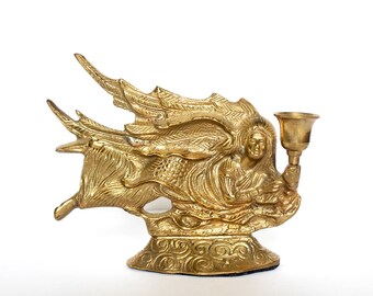 Vintage Mid-Century brass Angel Candle holder / Brass Ornate Candle Holder / Vintage Brass Angel / Vintage Brass Angel Candle