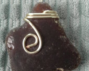 Brown Sea Glass Wire Wrapped Pendant